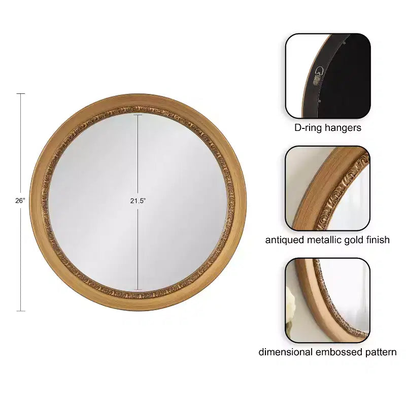 Kate & Laurel All Things Decor 26"x26" Wildomar Round Wall Mirror Gold