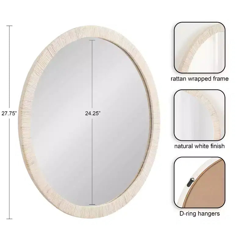Kate & Laurel All Things Decor 28" Rahfy Round Framed Wall Mirror White