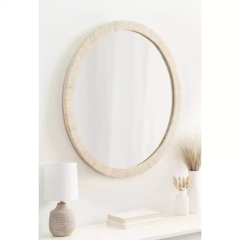 Kate & Laurel All Things Decor 28" Rahfy Round Framed Wall Mirror White