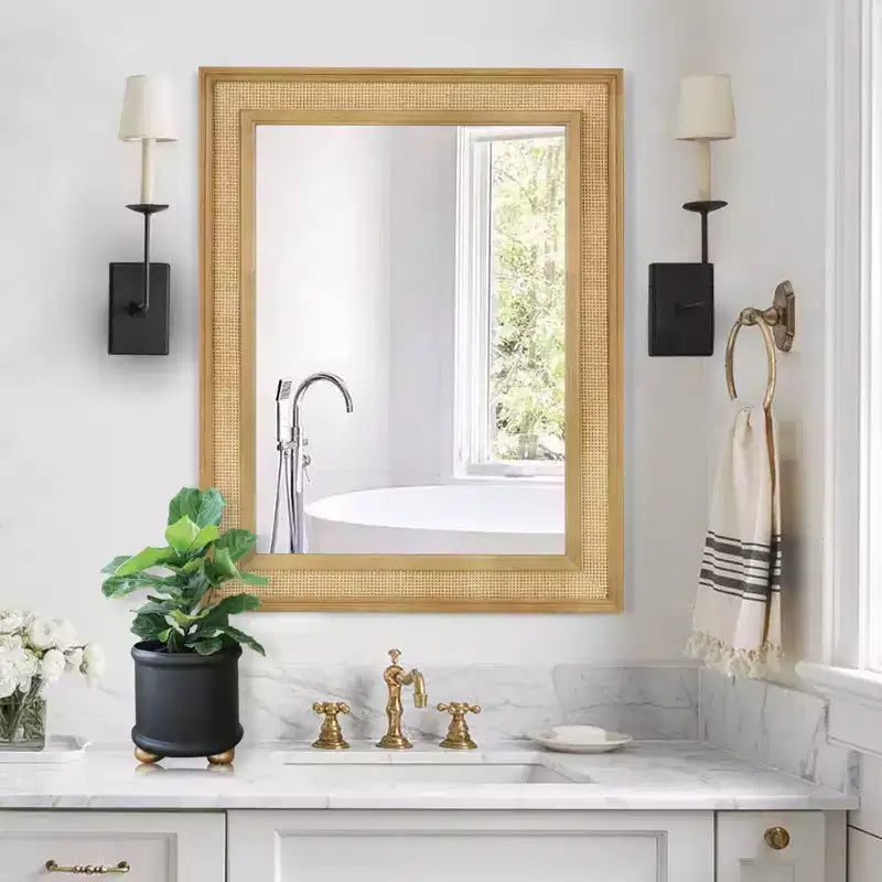 WallBeyond 27"x34" Rattan Mirror Light Brown