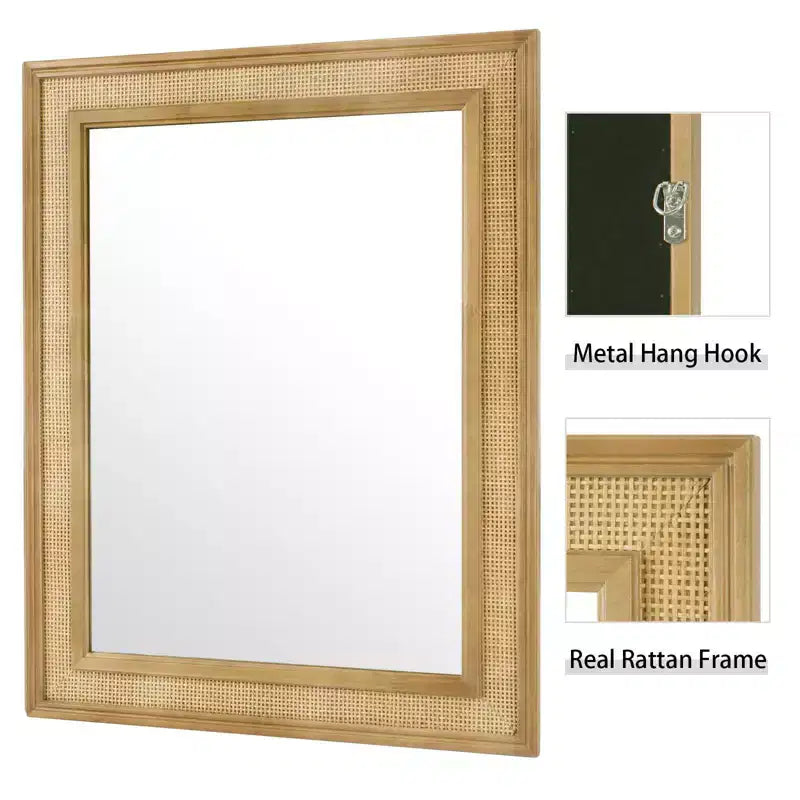 WallBeyond 27"x34" Rattan Mirror Light Brown