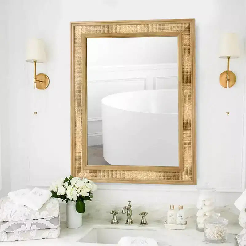 WallBeyond 27"x34" Rattan Mirror Light Brown