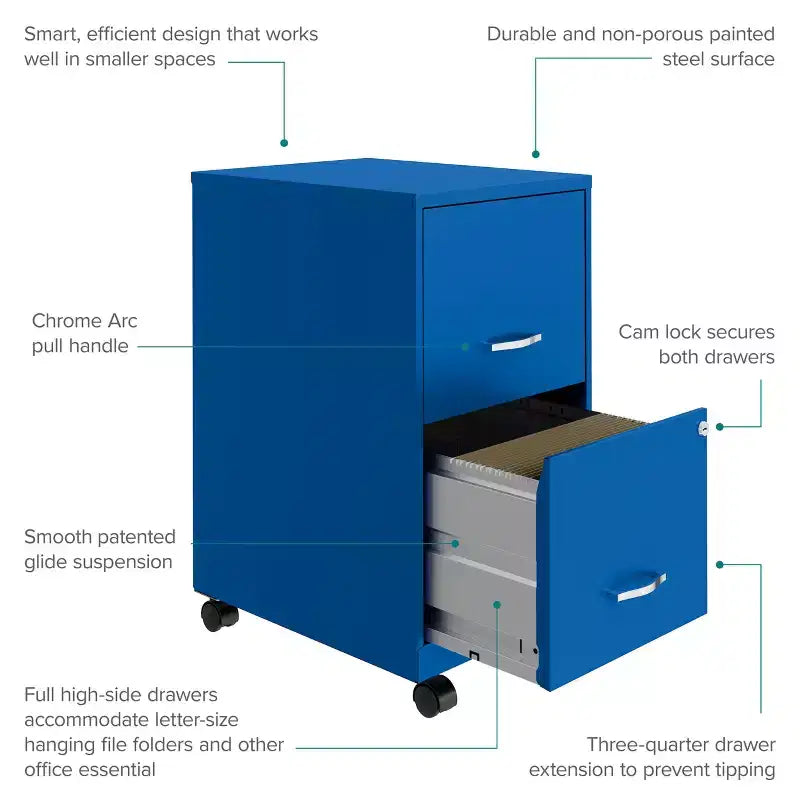 Space Solutions 18" Deep 2 Drawer Mobile Letter Width Vertical File Cabinet Classic Blue