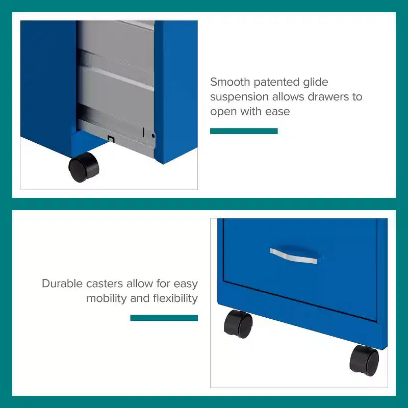 Space Solutions 18" Deep 2 Drawer Mobile Letter Width Vertical File Cabinet Classic Blue