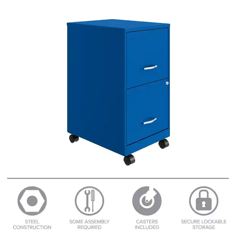 Space Solutions 18" Deep 2 Drawer Mobile Letter Width Vertical File Cabinet Classic Blue