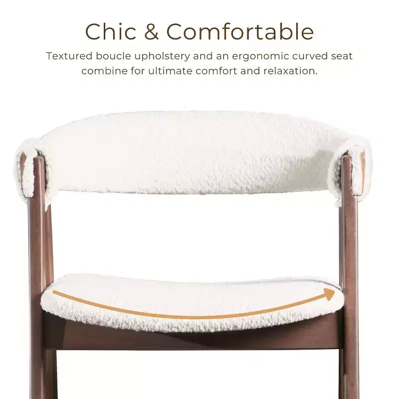HOMES: Inside + Out Set of 2 Pearlcrest Mid-Century Modern Boucle Upholstered Counter Height Barstool Chairs Walnut