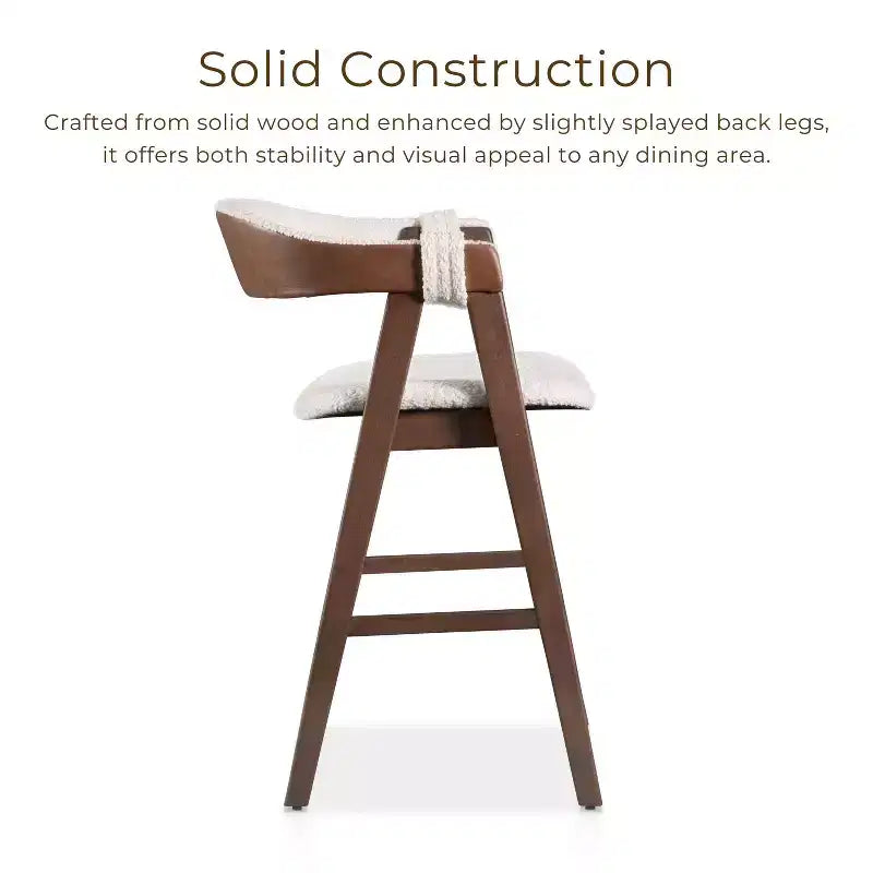 HOMES: Inside + Out Set of 2 Pearlcrest Mid-Century Modern Boucle Upholstered Counter Height Barstool Chairs Walnut