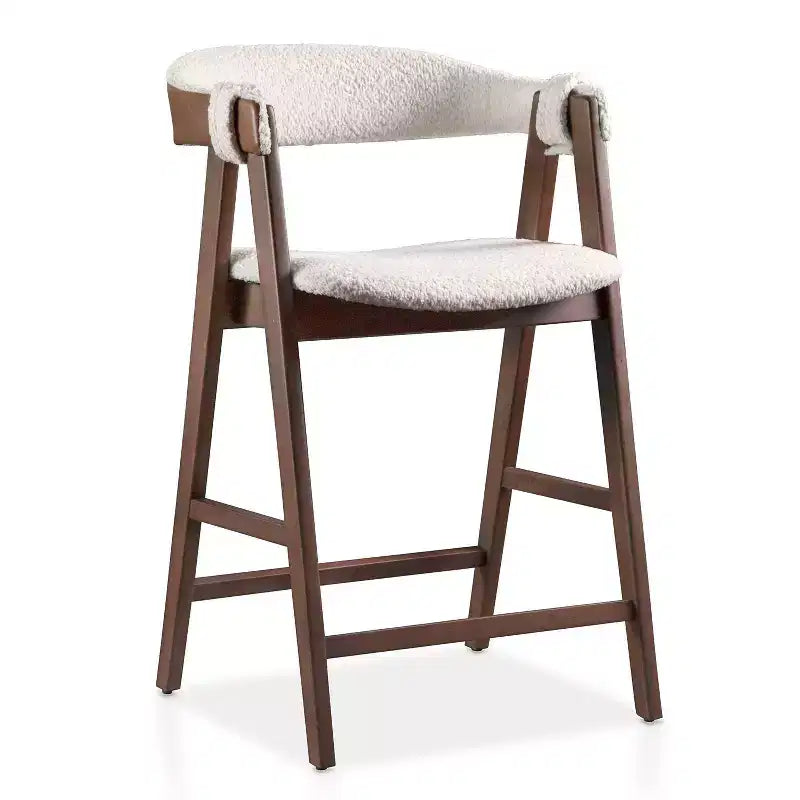 HOMES: Inside + Out Set of 2 Pearlcrest Mid-Century Modern Boucle Upholstered Counter Height Barstool Chairs Walnut