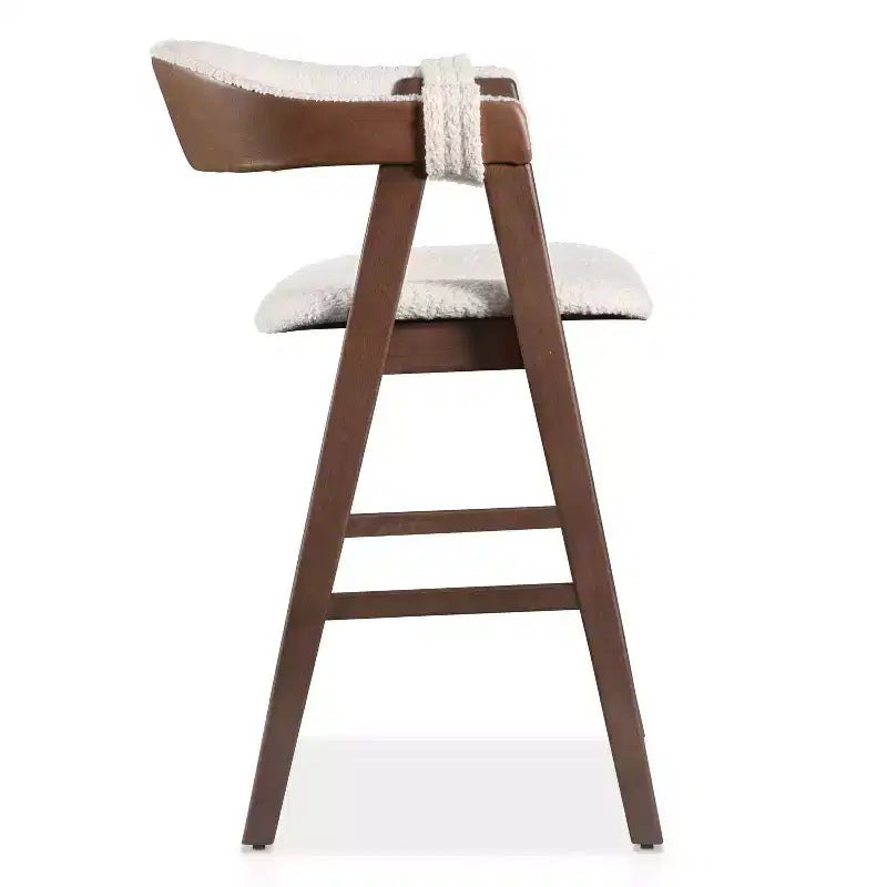 HOMES: Inside + Out Set of 2 Pearlcrest Mid-Century Modern Boucle Upholstered Counter Height Barstool Chairs Walnut