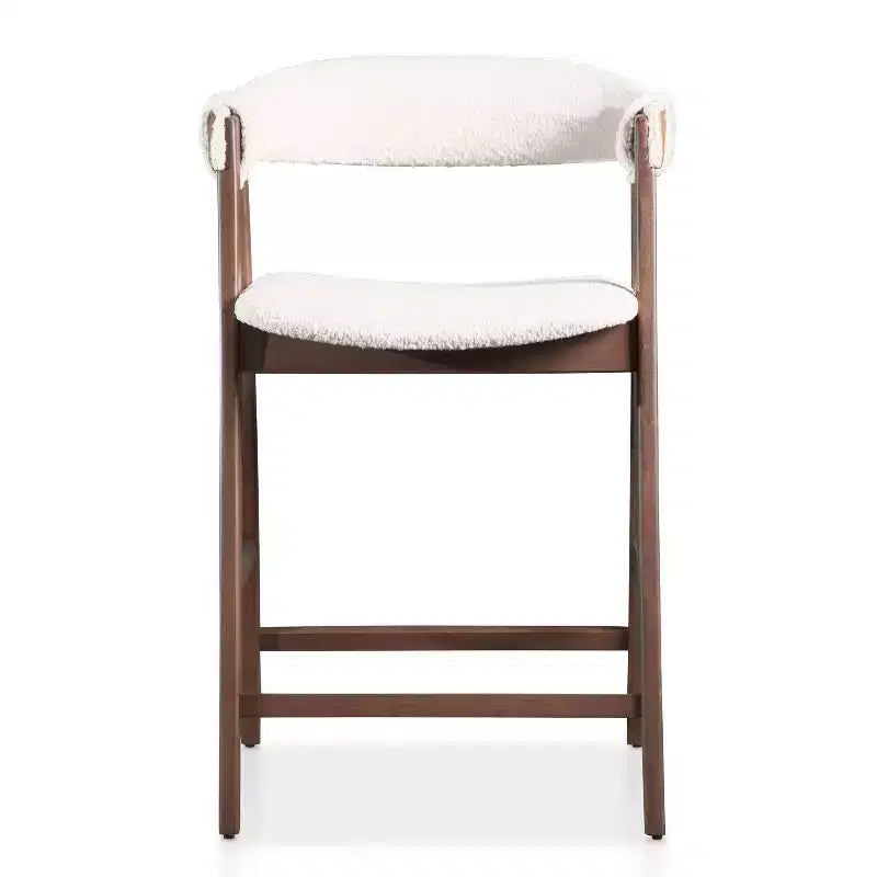 HOMES: Inside + Out Set of 2 Pearlcrest Mid-Century Modern Boucle Upholstered Counter Height Barstool Chairs Walnut