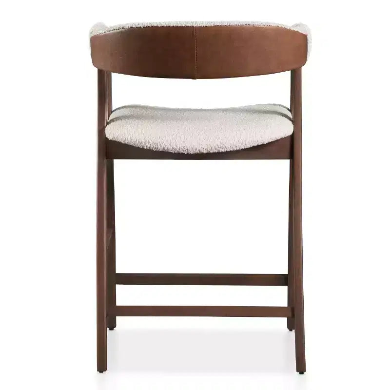 HOMES: Inside + Out Set of 2 Pearlcrest Mid-Century Modern Boucle Upholstered Counter Height Barstool Chairs Walnut