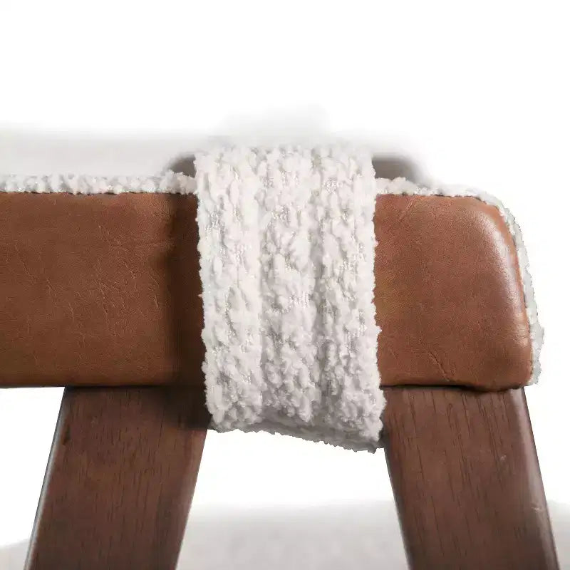 HOMES: Inside + Out Set of 2 Pearlcrest Mid-Century Modern Boucle Upholstered Counter Height Barstool Chairs Walnut