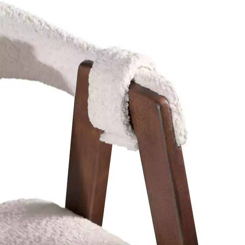 HOMES: Inside + Out Set of 2 Pearlcrest Mid-Century Modern Boucle Upholstered Counter Height Barstool Chairs Walnut