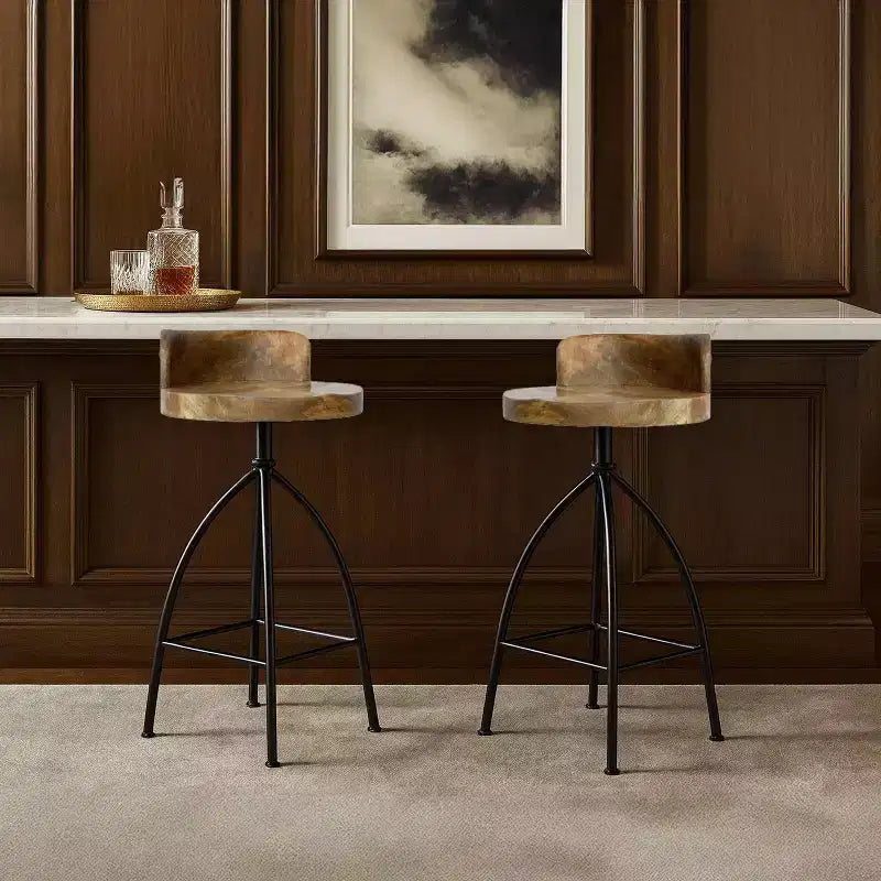 The Urban Port 25-31" Industrial Style Adjustable Swivel Stool with Backrest and Height Options Brown/Black