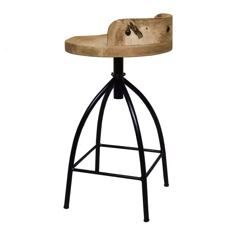 The Urban Port 25-31" Industrial Style Adjustable Swivel Stool with Backrest and Height Options Brown/Black