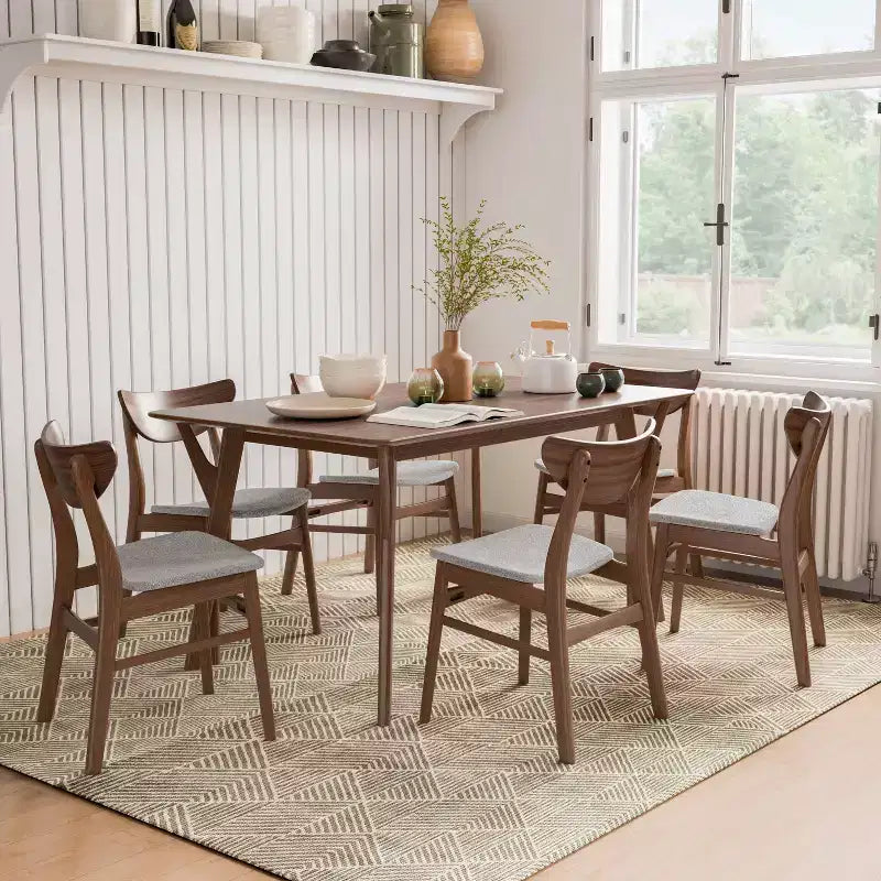 HOMES: Inside + Out Set of 2 Palm Shade Mid-Century Padded Dining Chairs Walnut