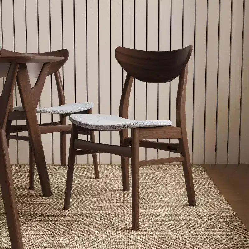HOMES: Inside + Out Set of 2 Palm Shade Mid-Century Padded Dining Chairs Walnut