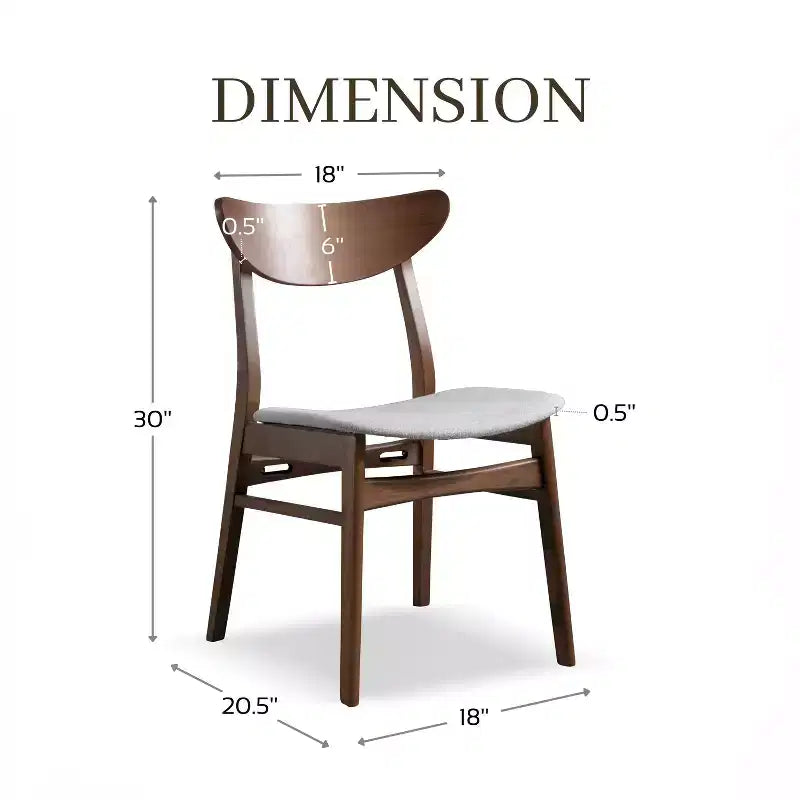 HOMES: Inside + Out Set of 2 Palm Shade Mid-Century Padded Dining Chairs Walnut