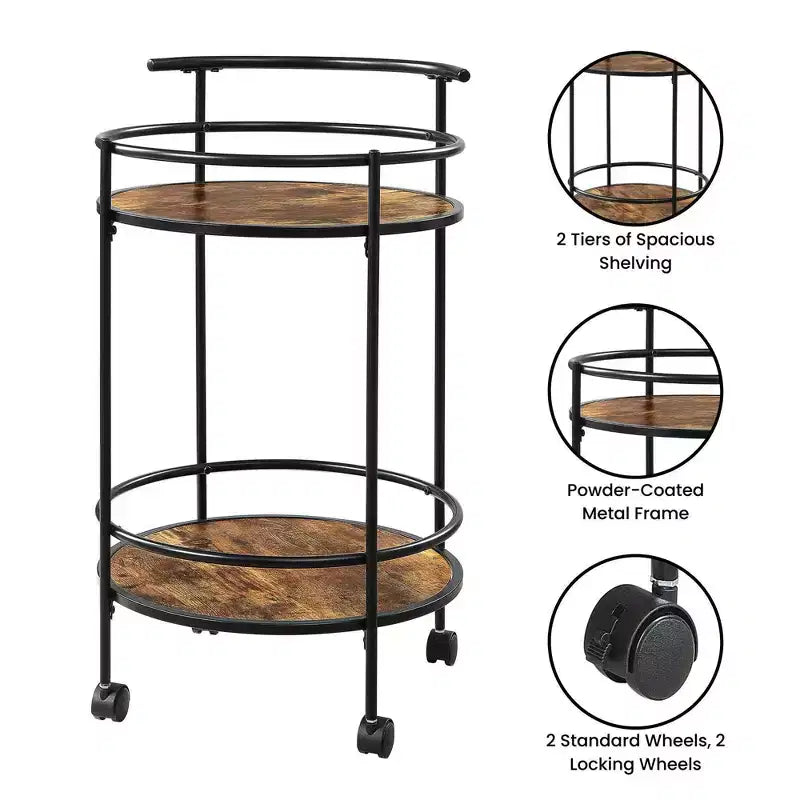 Breighton Home Designs2Go Charlie Serving Bar Cart in Barnwood/Black