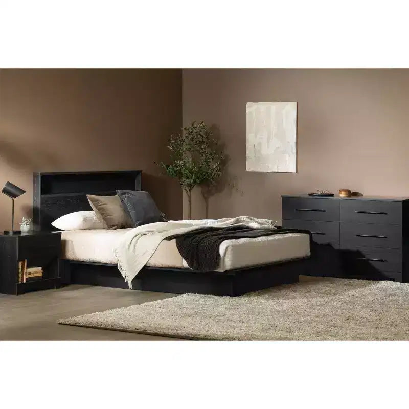 South Shore Primo Nightstand with Drawer Black Oak