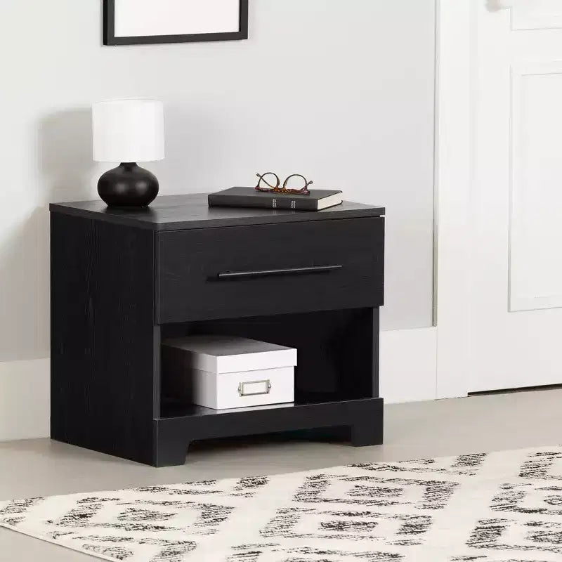 South Shore Primo Nightstand with Drawer Black Oak