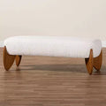 Baxton Studio Vinicio Boucle Accent Bench Cream/Walnut Brown