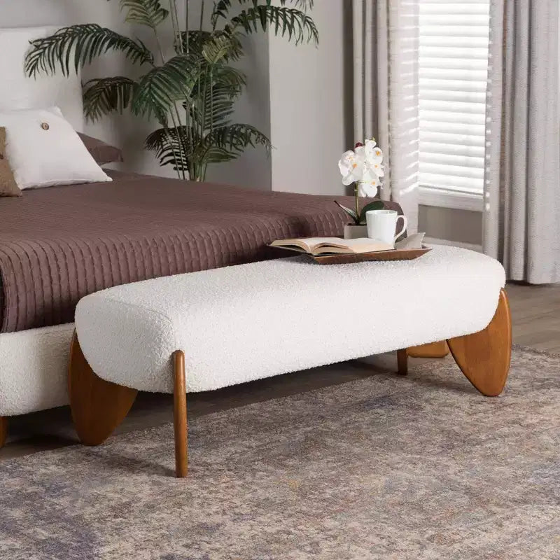 Baxton Studio Vinicio Boucle Accent Bench Cream/Walnut Brown