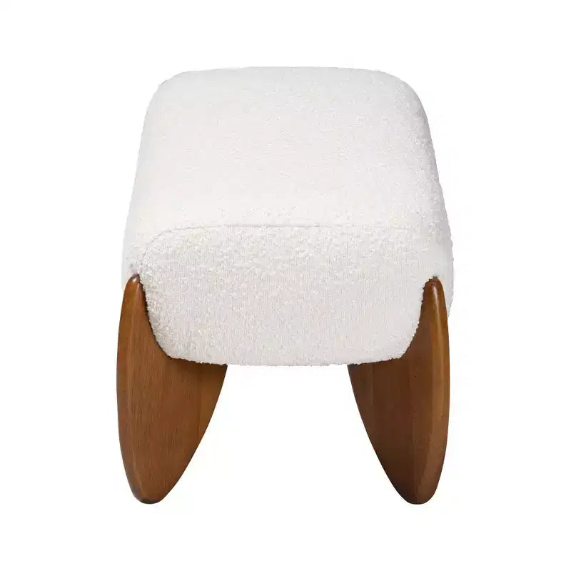 Baxton Studio Vinicio Boucle Accent Bench Cream/Walnut Brown