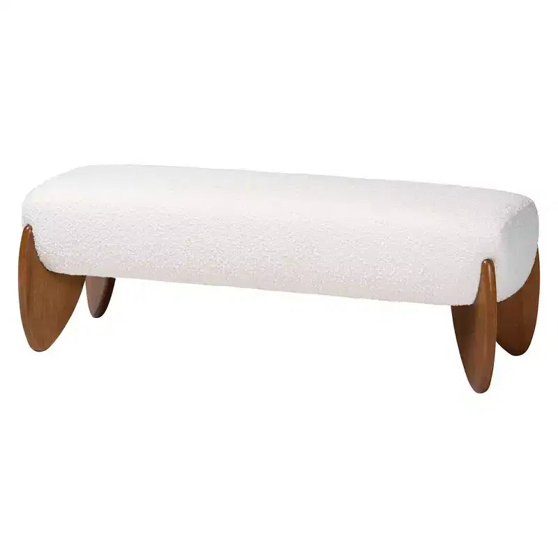 Baxton Studio Vinicio Boucle Accent Bench Cream/Walnut Brown