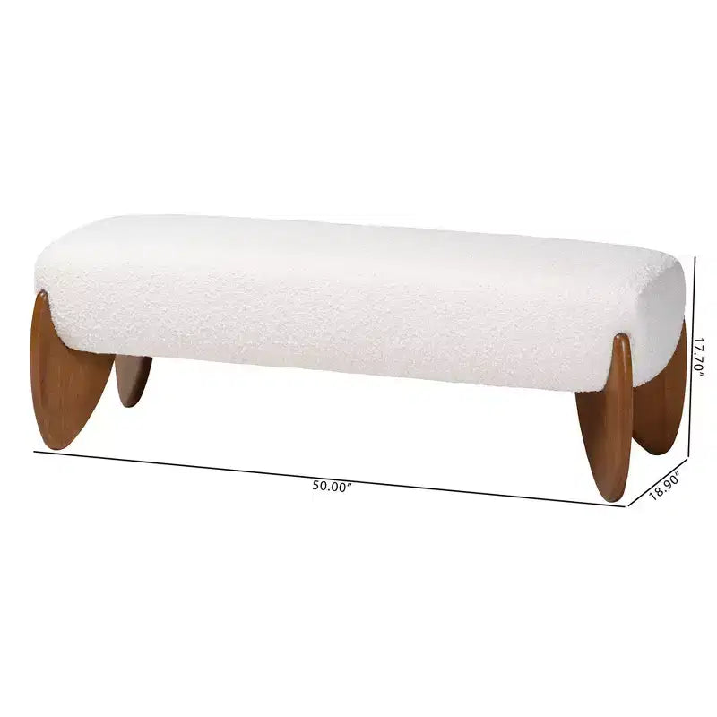 Baxton Studio Vinicio Boucle Accent Bench Cream/Walnut Brown