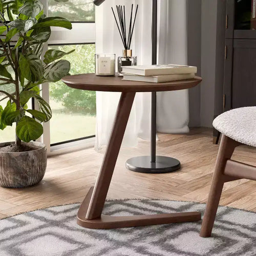 HOMES: Inside + Out River Run 19.5" Round Mid-Century Modern Accent Side Table Walnut
