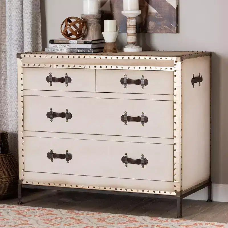 Baxton Studio Benton Canvas 4 Drawer Storage Cabinet Beige/Coffee/Black