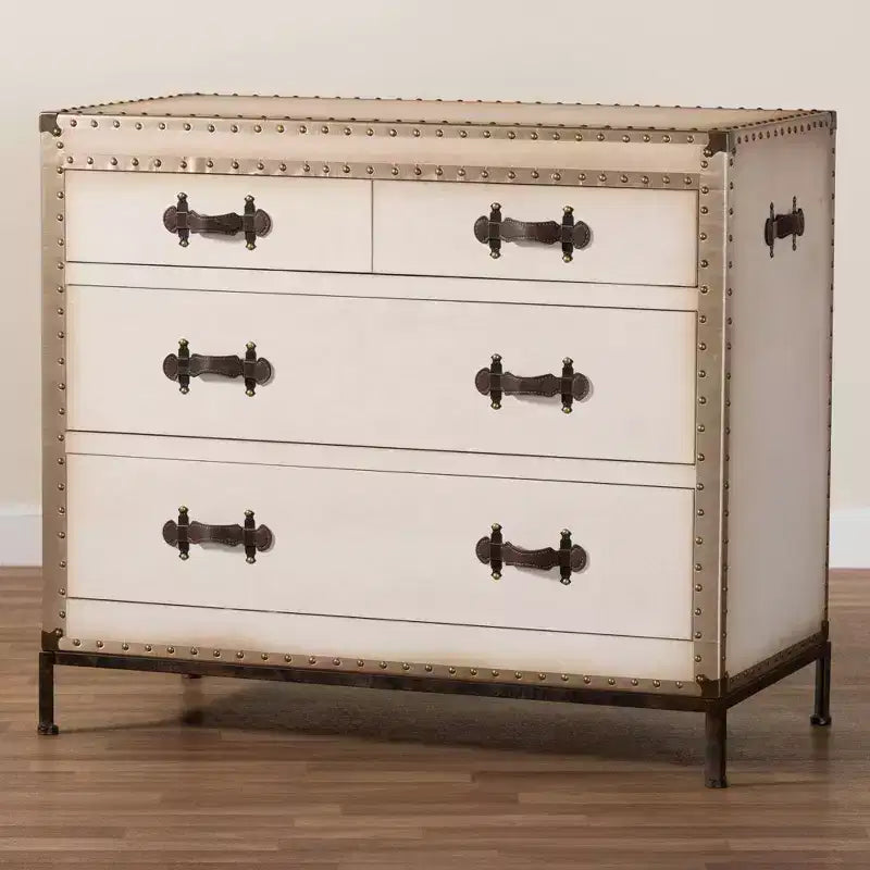 Baxton Studio Benton Canvas 4 Drawer Storage Cabinet Beige/Coffee/Black