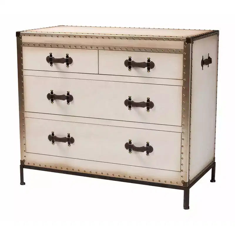Baxton Studio Benton Canvas 4 Drawer Storage Cabinet Beige/Coffee/Black