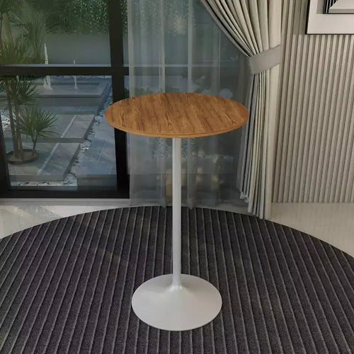 Leisuremod Verve 27 Round Bar Height Dining Table - MDF Wood Top with Modern White Pedestal Base Counter Height Table for Kitchen, Home, and Pub
