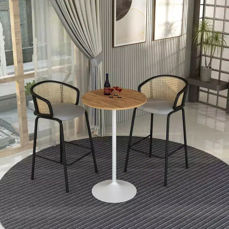 Leisuremod Verve 27 Round Bar Height Dining Table - MDF Wood Top with Modern White Pedestal Base Counter Height Table for Kitchen, Home, and Pub