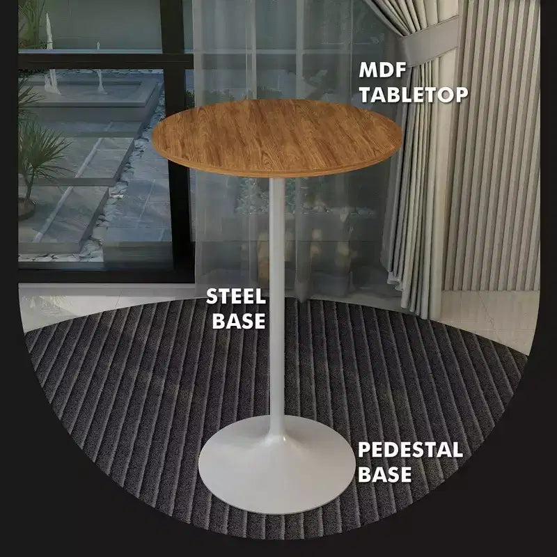 Leisuremod Verve 27 Round Bar Height Dining Table - MDF Wood Top with Modern White Pedestal Base Counter Height Table for Kitchen, Home, and Pub