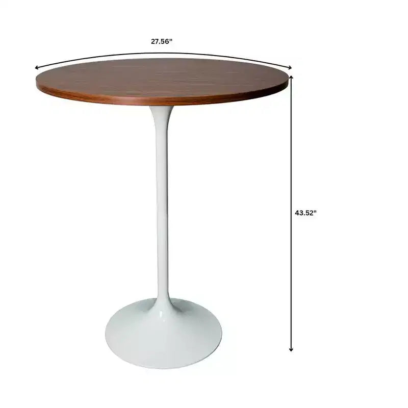 Leisuremod Verve 27 Round Bar Height Dining Table - MDF Wood Top with Modern White Pedestal Base Counter Height Table for Kitchen, Home, and Pub
