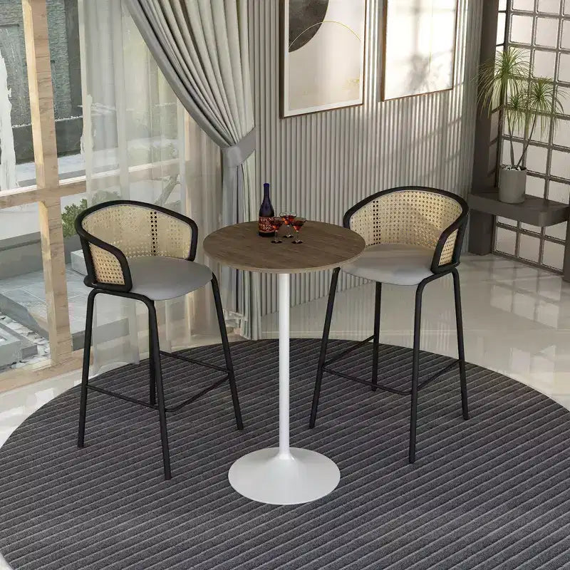 Leisuremod Verve 27 Round Bar Height Dining Table - MDF Wood Top with Modern White Pedestal Base Counter Height Table for Kitchen, Home, and Pub