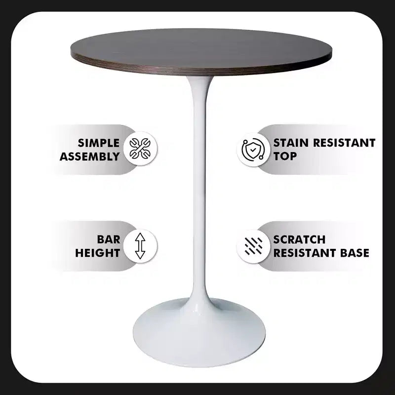 Leisuremod Verve 27 Round Bar Height Dining Table - MDF Wood Top with Modern White Pedestal Base Counter Height Table for Kitchen, Home, and Pub
