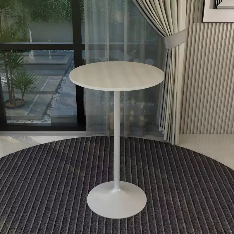 Leisuremod Verve 27 Round Bar Height Dining Table - MDF Wood Top with Modern White Pedestal Base Counter Height Table for Kitchen, Home, and Pub