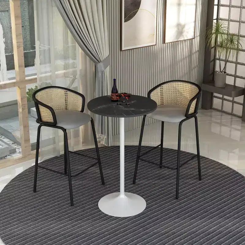 Leisuremod Verve 27 Round Bar Height Dining Table - MDF Wood Top with Modern White Pedestal Base Counter Height Table for Kitchen, Home, and Pub