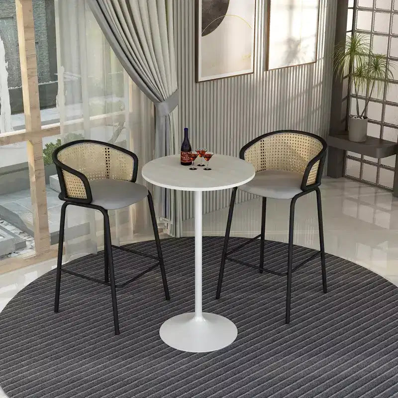 Leisuremod Verve 27 Round Bar Height Dining Table - MDF Wood Top with Modern White Pedestal Base Counter Height Table for Kitchen, Home, and Pub