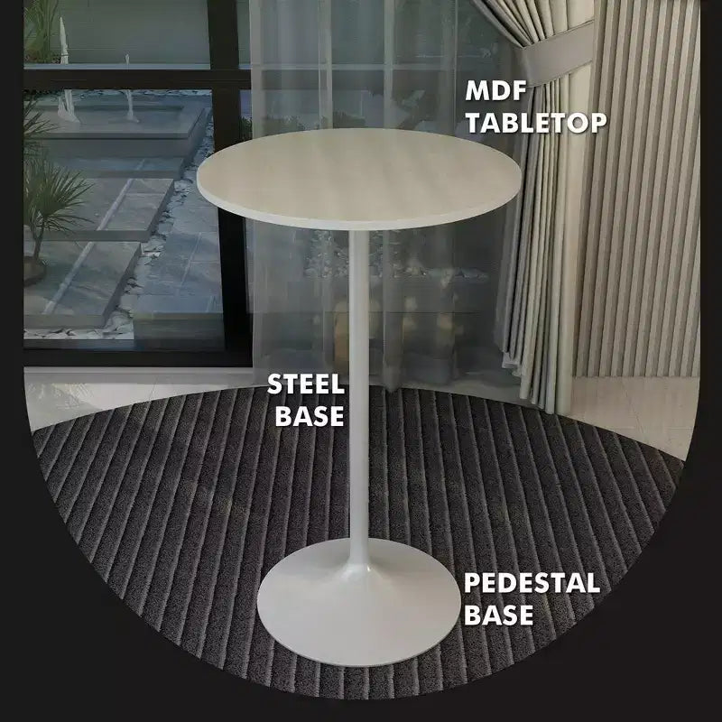 Leisuremod Verve 27 Round Bar Height Dining Table - MDF Wood Top with Modern White Pedestal Base Counter Height Table for Kitchen, Home, and Pub