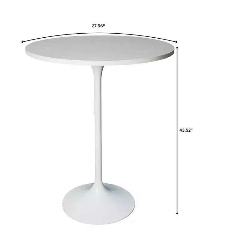 Leisuremod Verve 27 Round Bar Height Dining Table - MDF Wood Top with Modern White Pedestal Base Counter Height Table for Kitchen, Home, and Pub
