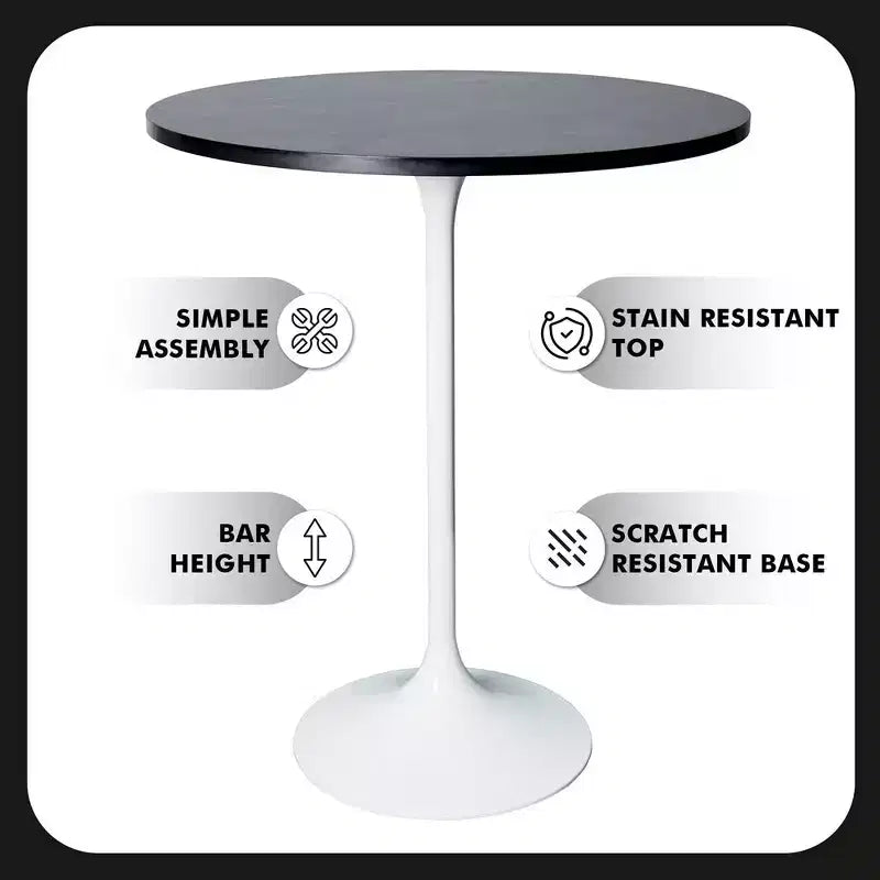 Leisuremod Verve 27 Round Bar Height Dining Table - MDF Wood Top with Modern White Pedestal Base Counter Height Table for Kitchen, Home, and Pub