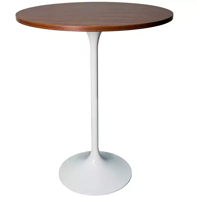 Leisuremod Verve 27 Round Bar Height Dining Table - MDF Wood Top with Modern White Pedestal Base Counter Height Table for Kitchen, Home, and Pub
