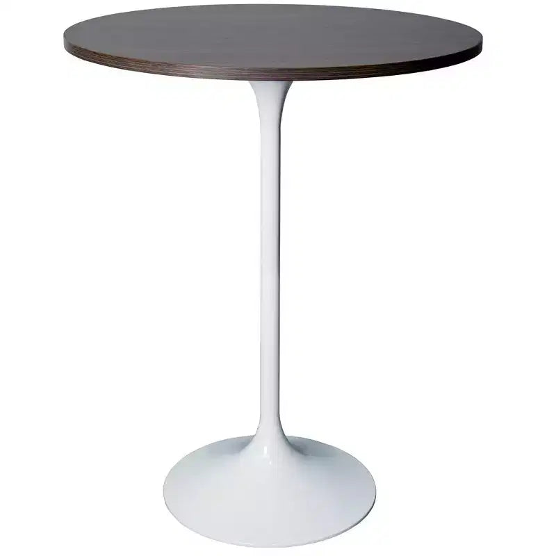 Leisuremod Verve 27 Round Bar Height Dining Table - MDF Wood Top with Modern White Pedestal Base Counter Height Table for Kitchen, Home, and Pub