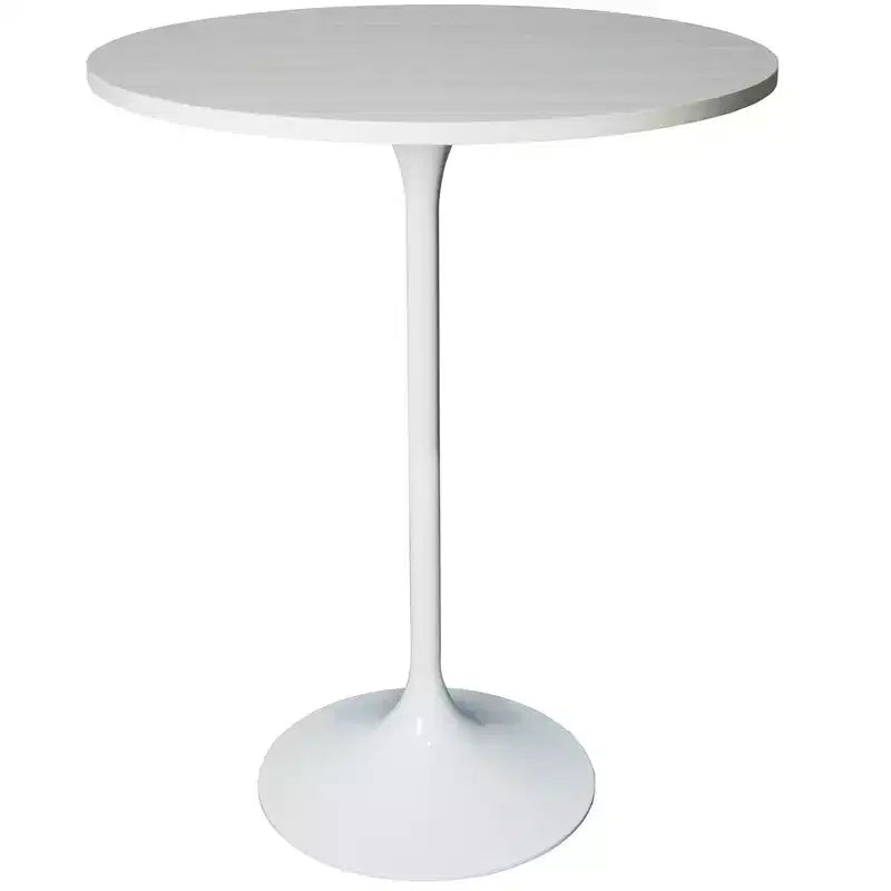 Leisuremod Verve 27 Round Bar Height Dining Table - MDF Wood Top with Modern White Pedestal Base Counter Height Table for Kitchen, Home, and Pub