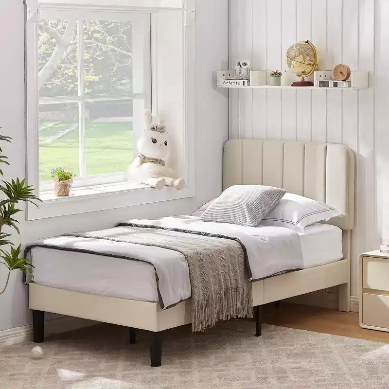 VECELO Velvet Upholstered Platform Bed Frame with Adjustable Headboard, Sturdy Wood Slat Support, No Box Spring Required